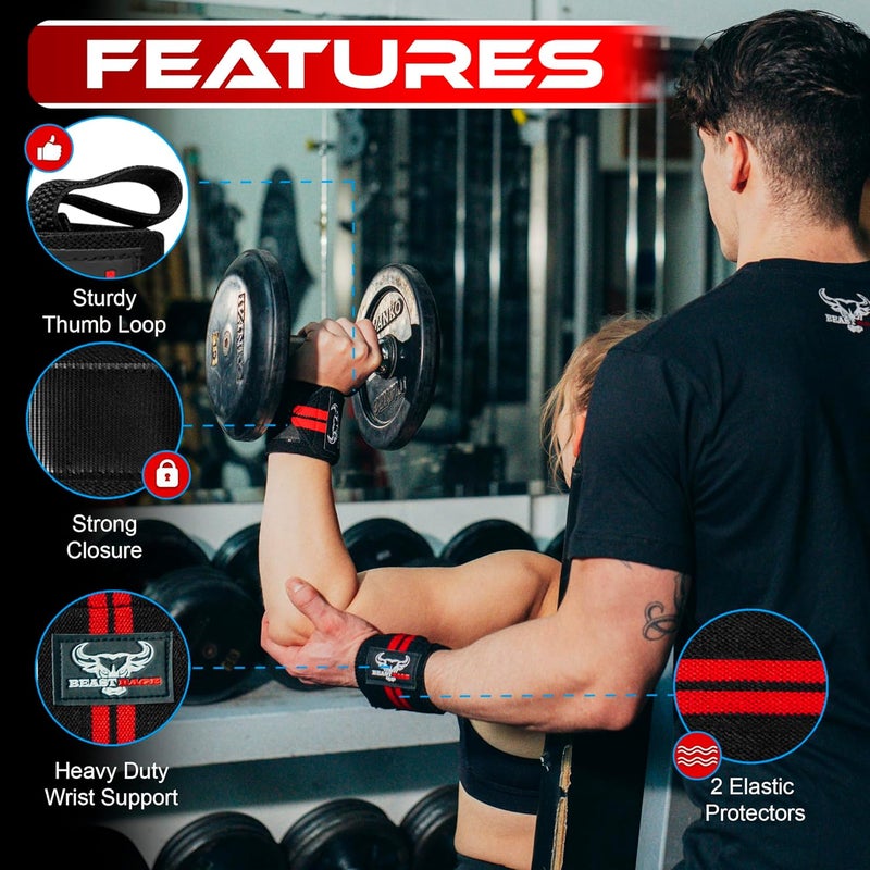 BEAST RAGE Wrist Wraps for Weightlifting - Adjustable Lifting Straps With Thumb Loop for Enhanced Gym Support, Powerlifting, Bodybuilding and Workout - Image 3